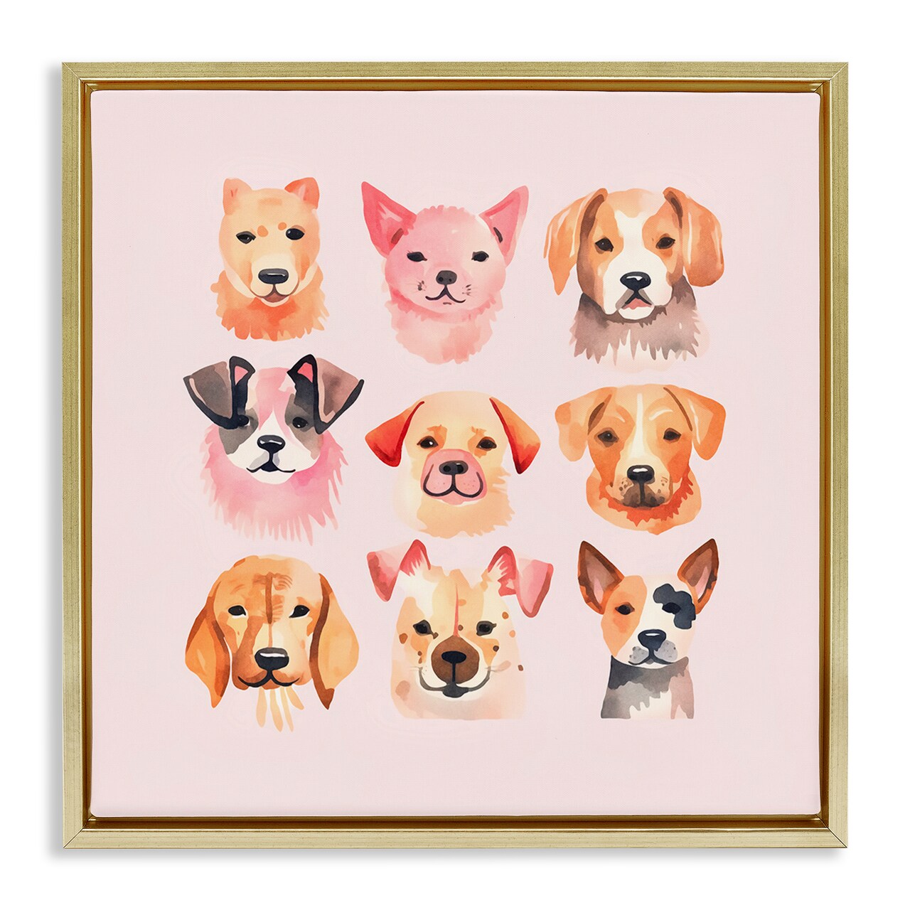 Stupell Industries Whimsy Dog Parade Framed Floater Canvas Wall Art Design by Andrea Haase
